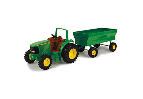 TOMY John Deere Kids Tractor Toy With Flarebox Wagon Set 8 Inches - Farm and Construction Play Edition
