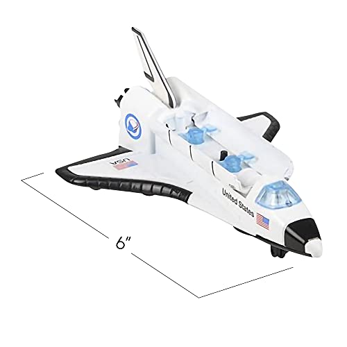 Light Up Space Shuttle Toy 1PC Battery Operated Spaceship Toy With LEDs Sounds And Pullback Motion Outer Space Party Decoration Great Space Gifts For Boys And Girls 6 Inches - Space Exploration Play Edition