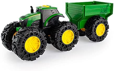 Toddler Toys Lights And Sounds Monster Treads Tractor Toy With Wagon 8 Inch Green Ages 3+ Red - Farm and Construction Play Edition
