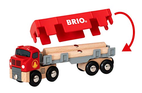 World 33657 – Lumber Truck – 6 Piece Wooden Toy Train For Kids Ages 3 And Up Grey - Railway-Themed Play Edition