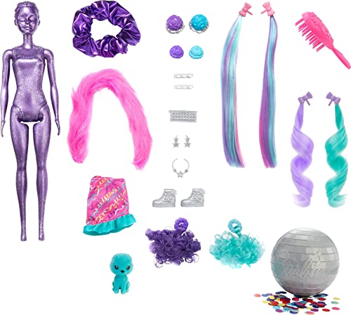 New Color Reveal Doll Glittery Purple With 25 Hairstyling & Party-Themed Surprises Including 10 Plug-in Hair Pieces Gift For Kids 3 Years Old & Up - Railway-Themed Play Edition