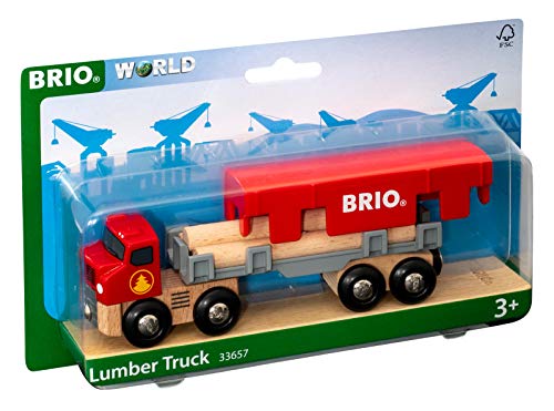 World 33657 – Lumber Truck – 6 Piece Wooden Toy Train For Kids Ages 3 And Up Grey - Railway-Themed Play Edition