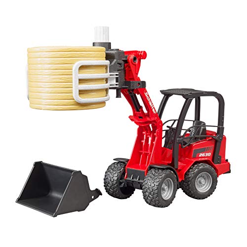 02192 Schaffer Compact Loader 2630 Farm Tractor With Shovel Bale Gripper And 1 Round Hay Bal - Farm and Construction Play Edition