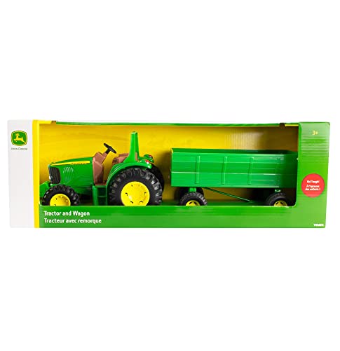 TOMY John Deere Kids Tractor Toy With Flarebox Wagon Set 8 Inches - Farm and Construction Play Edition