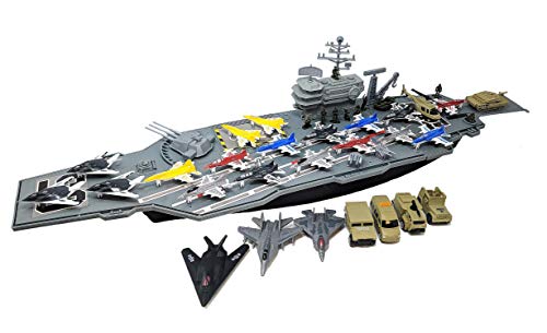 Deals 33 Inch Aircraft Carrier With Soldiers Jets Military Vehicles (18 Fighter Jets) - Farm and Construction Play Edition