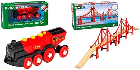 RIO World 33592 Mighty Red Action Locomotive Battery Operated Toy Train With Light And Sound Effects For Kids Age 3 And Up - Railway-Themed Play Edition