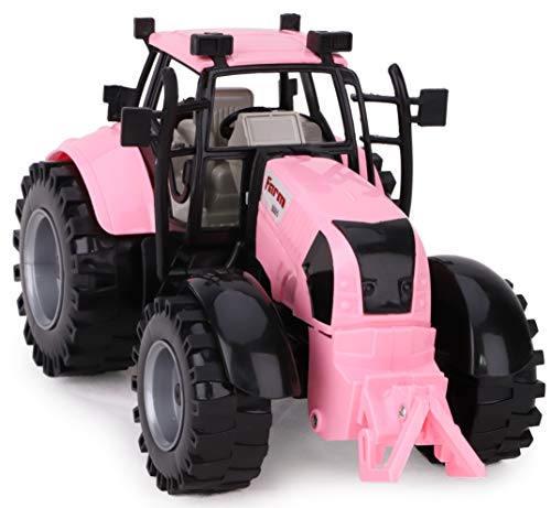 Friction Powered Farm Tractor With Opening Bonnet (Pink) - Farm and Construction Play Edition