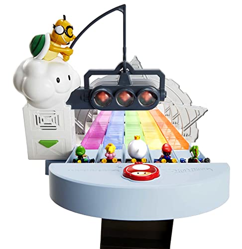 Mario Kart Rainbow Road Raceway 8-Foot Track Set With Lights & Sounds & 2 1:64 Scale Vehicles Race With 5-Track Colorful Course With 2 Configurations Toy Gift For Kid - Track and Vehicle Play Edition
