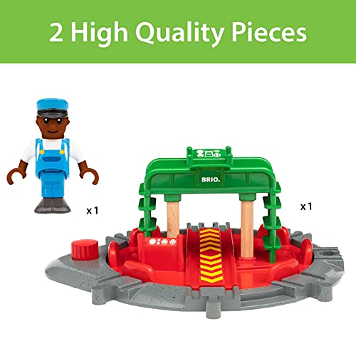Promo World 33476 – Turntable & Figure – 2 Piece Wooden Toy Train Accessory For Kids Ages 3 And Up - Railway-Themed Play Edition