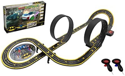 Micro Scalextric Justice League Batman Vs Joker Battery Powered 1:64 Slot Car Race Track Set G1155T Black - Track and Vehicle Play Edition