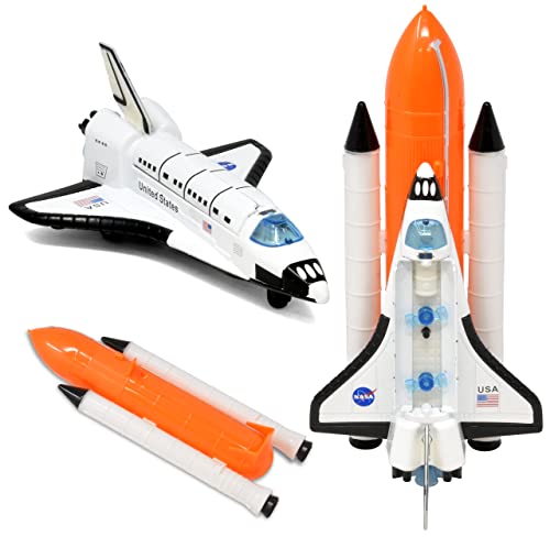 ASA Space Shuttle Toy For Kids Pretend Play 2 Piece Set Rocket Ship With Lights And Sound Diecast Spaceship For Boys Girls Toddlers - Space Exploration Play Edition