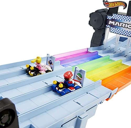 Mario Kart Rainbow Road Raceway 8-Foot Track Set With Lights & Sounds & 2 1:64 Scale Vehicles Race With 5-Track Colorful Course With 2 Configurations Toy Gift For Kid - Track and Vehicle Play Edition