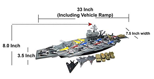 Deals 33 Inch Aircraft Carrier With Soldiers Jets Military Vehicles (18 Fighter Jets) - Farm and Construction Play Edition