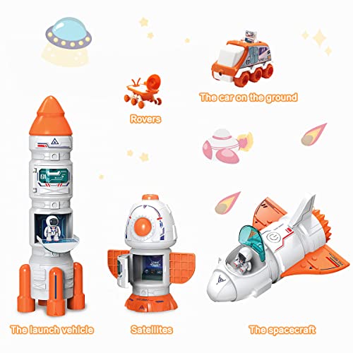 Space Toy For Kids Rocket Ship Toys With Space Shuttle Astronaut Figures Space Rover Spaces Station 5 In 1 Spaceship Toy For Boys 3-8 Aerospace Model Space Figure Toys With Sound & Ligh - Space Exploration Play Edition