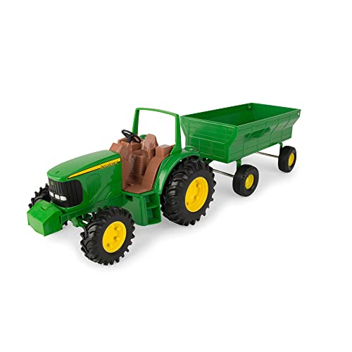 TOMY John Deere Kids Tractor Toy With Flarebox Wagon Set 8 Inches - Farm and Construction Play Edition