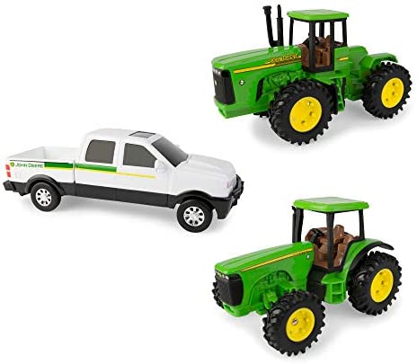 TOMY John Deere Kids Tractor Toy With Flarebox Wagon Set 8 Inches - Farm and Construction Play Edition