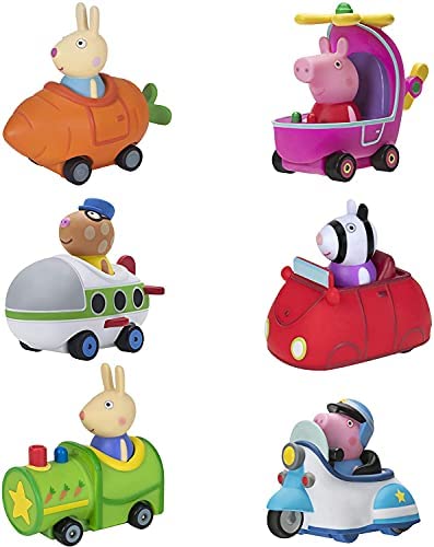 Mini Buggies 6 Pack Set – Peppa George Pig Zoe Zebra & Richard Rabbit In Fun Vehicles & Cars – Toy Gift For Kids – Ages 2+ - Railway-Themed Play Edition