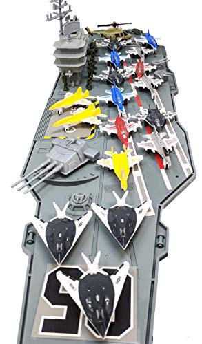 Deals 33 Inch Aircraft Carrier With Soldiers Jets Military Vehicles (18 Fighter Jets) - Farm and Construction Play Edition