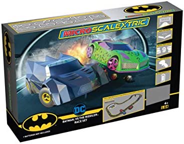 Micro Scalextric Justice League Batman Vs Joker Battery Powered 1:64 Slot Car Race Track Set G1155T Black - Track and Vehicle Play Edition