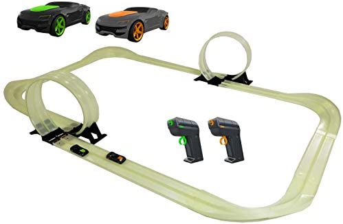Mote Control Cordless Glow In The Dark High-Speed Super Loop Speedway Track Set With Two Cars For Dual Racing Glow Blue Blue Glow - Track and Vehicle Play Edition