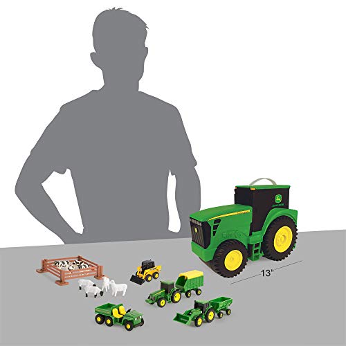 New TOMY John Deere Durable Vehicle Toy Set For Kids With Tractor Shaped Portable Carry Cas - Farm and Construction Play Edition