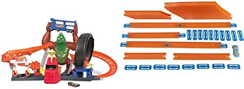 Cheap Toxic Gorilla Slam Gas Station & Tire Repair Shop Playset With Adjustable Launcher Lights & Sounds & 1 1:64 Scale Car Connects To Other Track Sets Gift For Kids 5 Years Old & Up - Track and Vehicle Play Edition