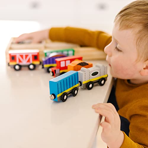Wooden Train Cars (8 Pcs) – Magnetic Train Wooden Train Toys Train Sets For Toddlers And Kids Ages 3+ - Railway-Themed Play Edition