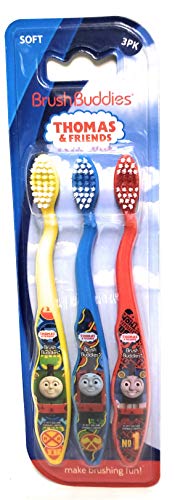 Thomas The Train & Friends Soft Toothbrushes 3 Pack Brush Buddies (Blue Yellow Red) - Railway-Themed Play Edition