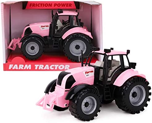 Friction Powered Farm Tractor With Opening Bonnet (Pink) - Farm and Construction Play Edition