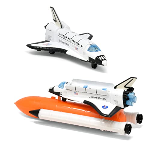 ASA Space Shuttle Toy For Kids Pretend Play 2 Piece Set Rocket Ship With Lights And Sound Diecast Spaceship For Boys Girls Toddlers - Space Exploration Play Edition