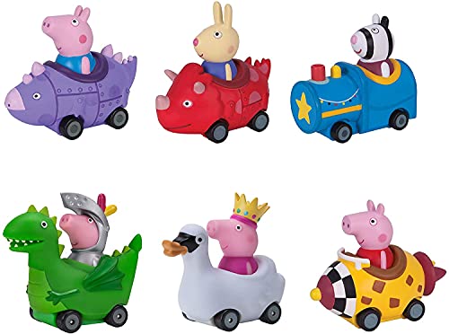 Mini Buggies 6 Pack Set – Peppa George Pig Zoe Zebra & Richard Rabbit In Fun Vehicles & Cars – Toy Gift For Kids – Ages 2+ - Railway-Themed Play Edition