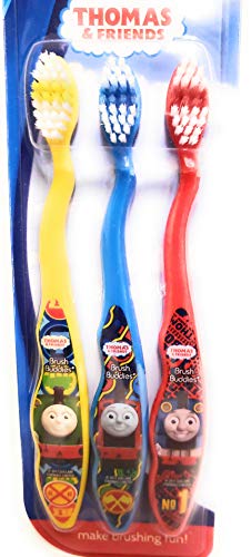Thomas The Train & Friends Soft Toothbrushes 3 Pack Brush Buddies (Blue Yellow Red) - Railway-Themed Play Edition