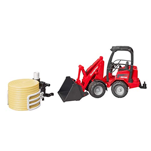 02192 Schaffer Compact Loader 2630 Farm Tractor With Shovel Bale Gripper And 1 Round Hay Bal - Farm and Construction Play Edition