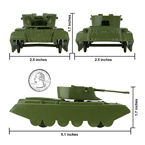 Promo Lassic Payton Anti-Aircraft Tanks – 4pc Tan Green Plastic Army Men Vehicle - Railway-Themed Play Edition