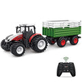 RC Tractor Remote Control Farm Truck With Trailer 1/24 Scale 2.4Ghz Electronic Tractor Farm Vehicle Toy With Light For Kids Age 5 6 7 8 9 And Up Years Old - Farm and Construction Play Edition