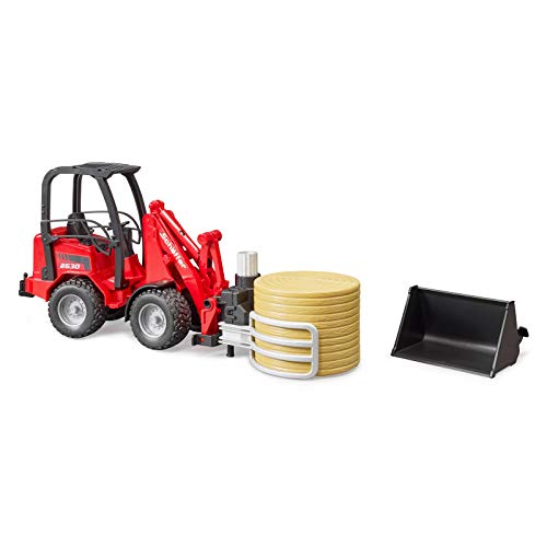 02192 Schaffer Compact Loader 2630 Farm Tractor With Shovel Bale Gripper And 1 Round Hay Bal - Farm and Construction Play Edition
