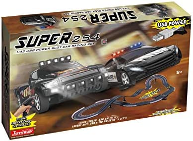 Super 251 USB Power Slot Car Racing Set LED Headlights Strong Magnetic Base Mechanical Lap Counter & Powerbase Integrated As Combo Track For Ages 8 And Up - Track and Vehicle Play Edition