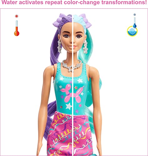 New Color Reveal Doll Glittery Purple With 25 Hairstyling & Party-Themed Surprises Including 10 Plug-in Hair Pieces Gift For Kids 3 Years Old & Up - Railway-Themed Play Edition