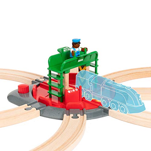 Promo World 33476 – Turntable & Figure – 2 Piece Wooden Toy Train Accessory For Kids Ages 3 And Up - Railway-Themed Play Edition