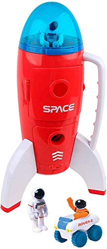 New Spaceship Rocket Toy Playset With 2 Astronauts And Rover Vehicle – Lights And Sound Effects Plus Carrying Handle For Blasting To The Moon And Flying Back – Play And Explore Space Toy - Space Exploration Play Edition