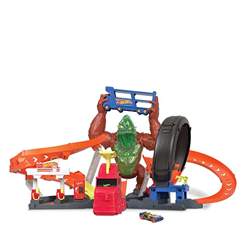 Cheap Toxic Gorilla Slam Gas Station & Tire Repair Shop Playset With Adjustable Launcher Lights & Sounds & 1 1:64 Scale Car Connects To Other Track Sets Gift For Kids 5 Years Old & Up - Track and Vehicle Play Edition