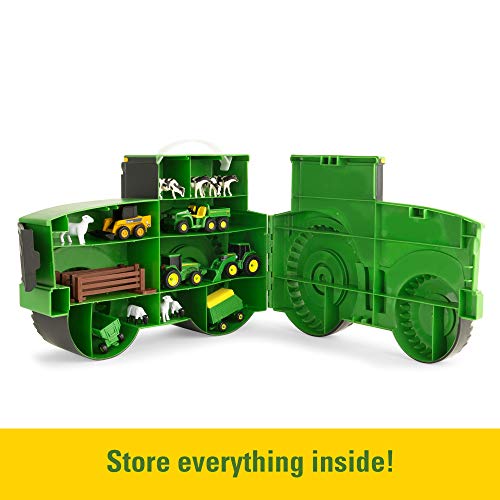New TOMY John Deere Durable Vehicle Toy Set For Kids With Tractor Shaped Portable Carry Cas - Farm and Construction Play Edition