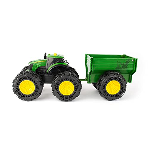 Toddler Toys Lights And Sounds Monster Treads Tractor Toy With Wagon 8 Inch Green Ages 3+ Red - Farm and Construction Play Edition