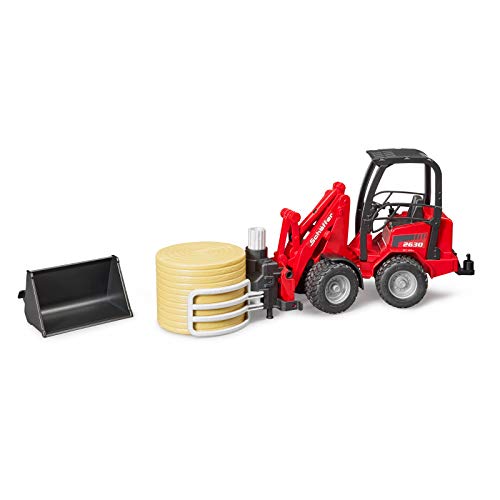 02192 Schaffer Compact Loader 2630 Farm Tractor With Shovel Bale Gripper And 1 Round Hay Bal - Farm and Construction Play Edition