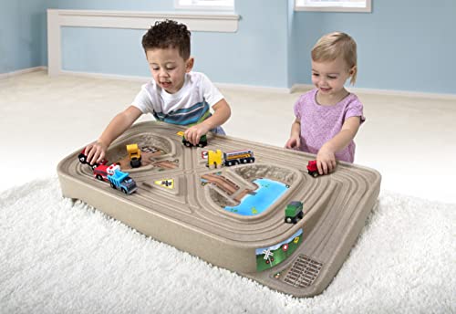 Portable Carry And Go Kids Race Track Toy Car Train Table 2-Sided No Assembly For Children 3 4 5 6 7 Years Old Boys Girls Made In USA - Track and Vehicle Play Edition