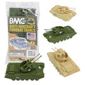 Promo Lassic Payton Anti-Aircraft Tanks – 4pc Tan Green Plastic Army Men Vehicle - Railway-Themed Play Edition