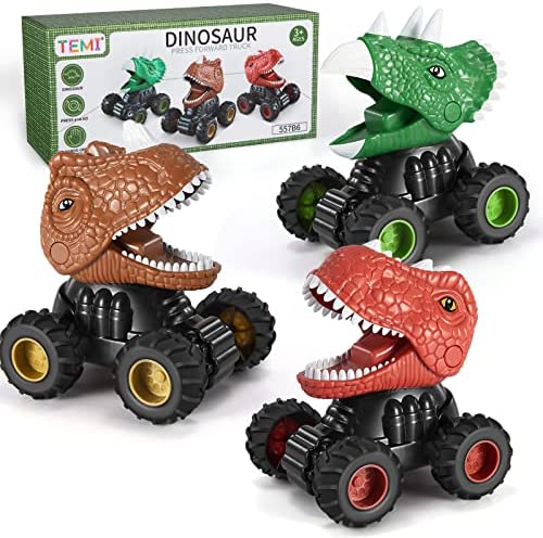 New 3 Pack Electric Walking Dinosaur Toys For Toddlers 2-4 3-5 Years With Roar Sounds And Lights Up Realistic Robot T-Rex Brachiosaurus Stegosaurus Dinosaur Figures For Kids - Track and Vehicle Play Edition