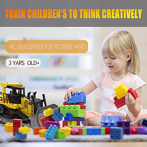 Bnam Remote Control Bulldozer RC 1/16 Full Functional Construction Vehicle 2.4Ghz 9 Channel Dozer Front Loader Toy With Light And Sound For Kids Age 6 7 8 9 10 And Up Years Old - Farm and Construction Play Edition