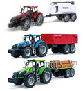 Friction Powered Farm Tractor Vehicles 16.5 Includes Farmer Tractor Water Tank And Log Trailer Push & Go No Batteries Needed (3pc Set) - Farm and Construction Play Edition