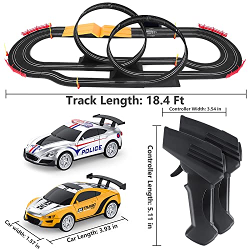 Electric High-Speed Slot Car Race Car Track Sets With 2 1:43 Scale Slot Cars And 2 Hand Controllers With Headlights And Dual Racing Toys Gifts For 6 7 8 9 10 11 12 Boys Girl - Track and Vehicle Play Edition
